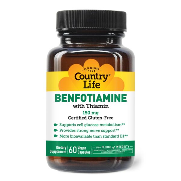 Envase de Benfotiamina con Tiamina 150mg de Country Life