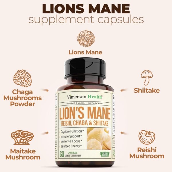 Envase cápsulas de hongos 60 unidades Vimerson Health suplementos