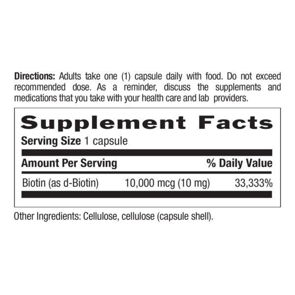 Envase Country Life suplemento biotina para cabello