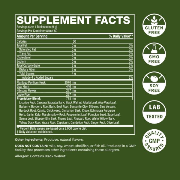 Envase grande de fibra herbal orgánica 455 gramos Life's Fortune