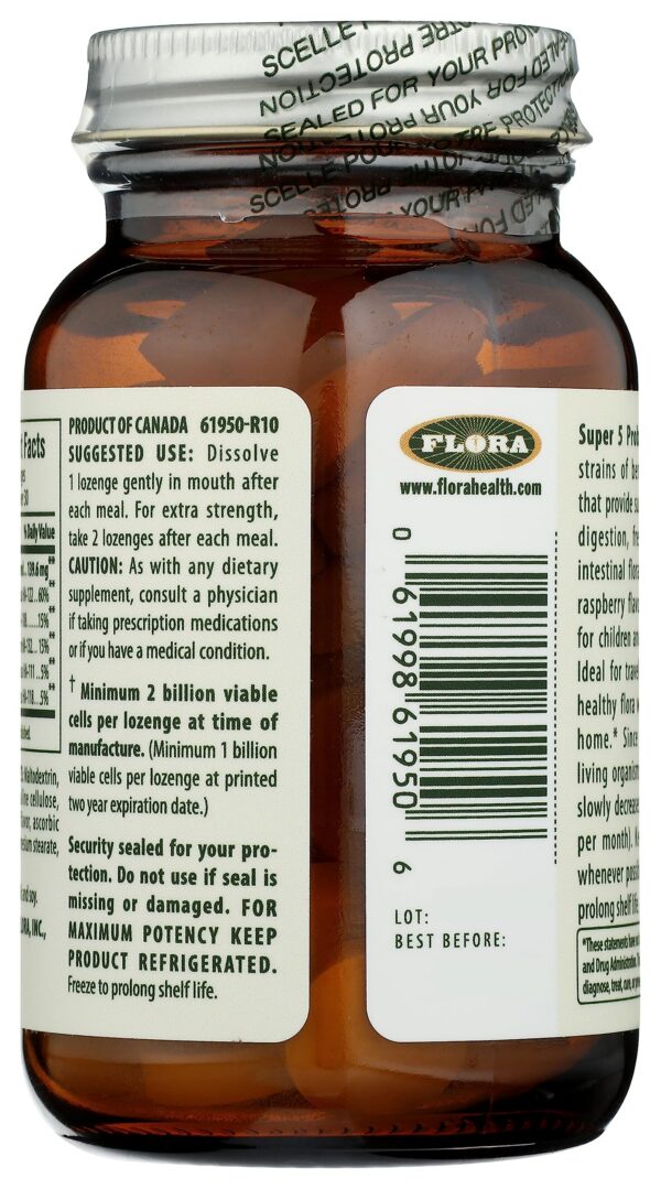 Envase Flora probiótico Super 5 sabor frambuesa 60 unidades