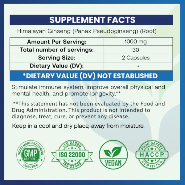 Envase frontal Ginseng rojo cápsulas veganas Himalaya's Care