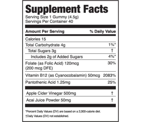 Envase gomitas JUGO Energy con apoyo natural energía sin cafeína