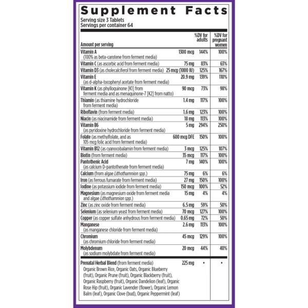 Envase lateral New Chapter vitaminas prenatales 192 cápsulas