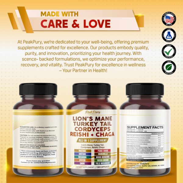 Envase Melena de León y hongos orgánicos PeakPury EE.UU.