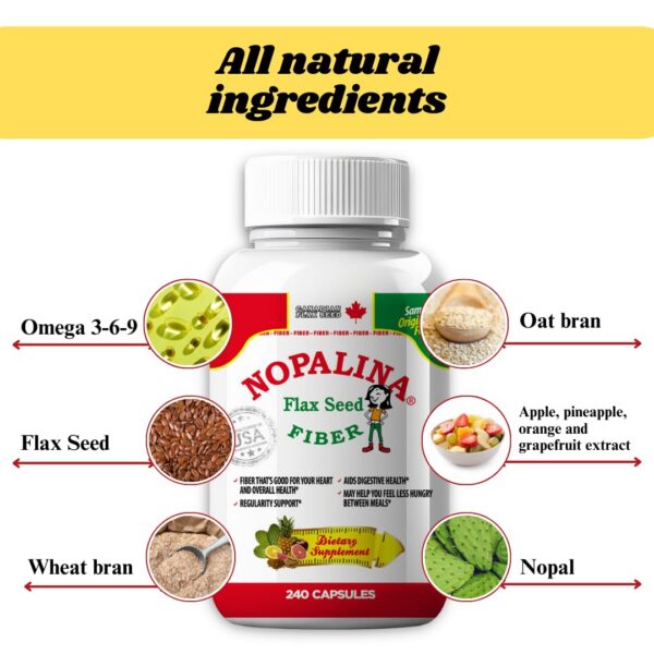 Envase de Nopalina 240 cápsulas semilla de linaza plus