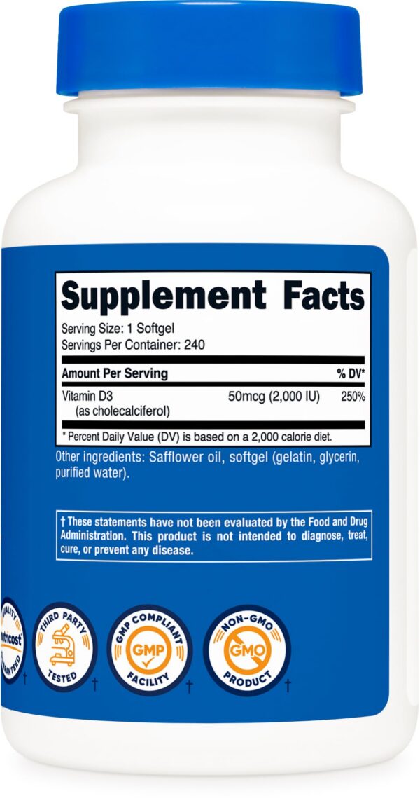 Envase Nutricost vitamina D3 cápsulas blandas 240 unidades