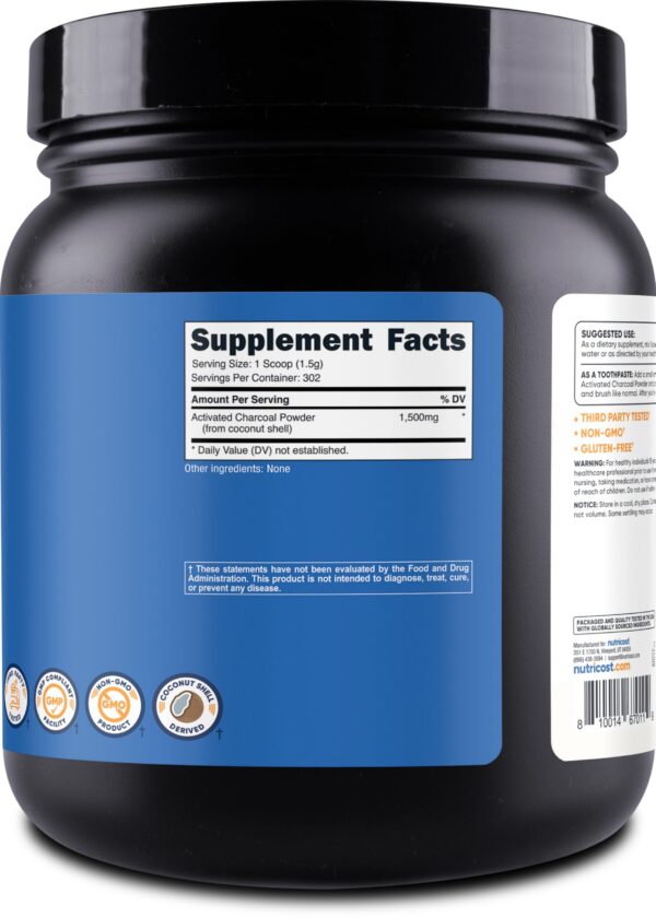 Envase de polvo de carbón activado Nutricost 1lb