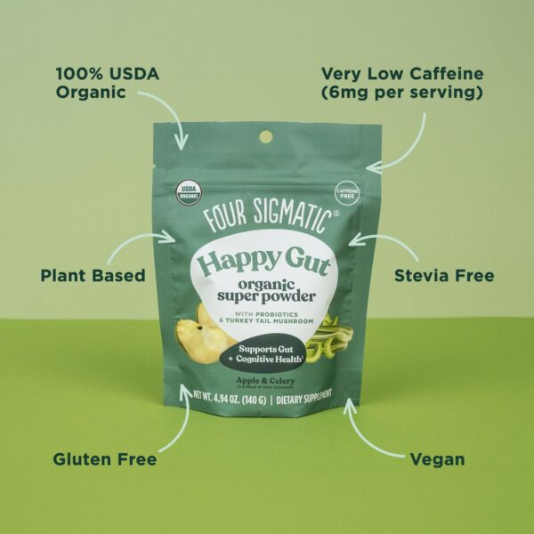 Envase de polvo Four Sigmatic con moringa y chaga orgánico