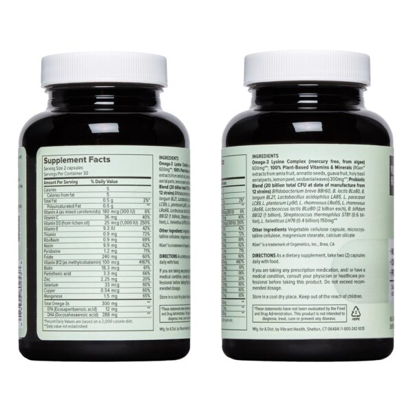 Envase posterior Vibrant Health Trilogy multivitamínico