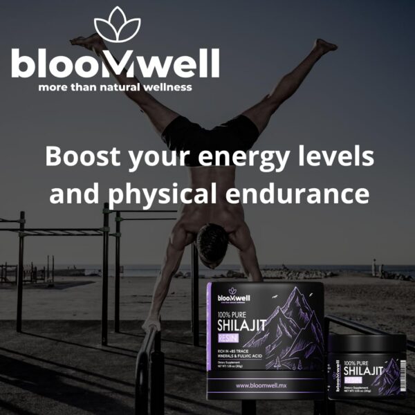 Envase de Shilajit Bloomwell 1.06 oz con suplemento mineral natural