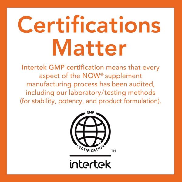 Envase suplementario NOW con certificación GMP