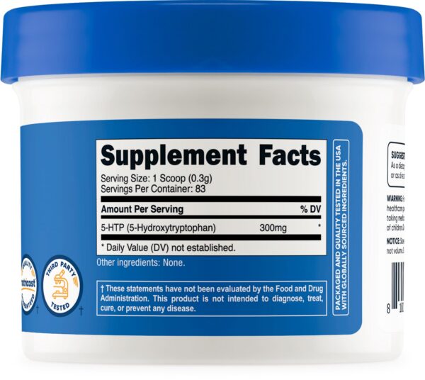 Envase de suplemento 5-HTP Nutricost 25 gramos