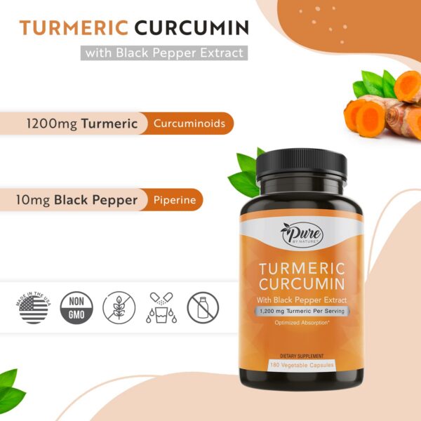 Envase suplemento cúrcuma orgánico Pure By Nature 180 cápsulas