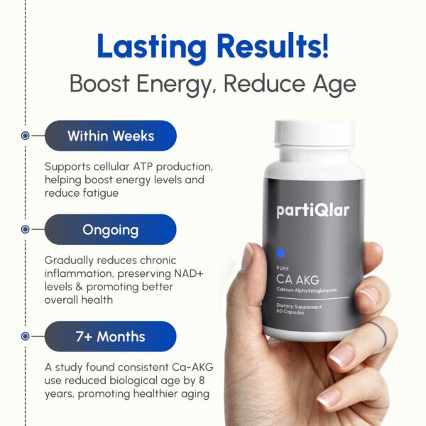 Envase suplemento PartiQlar CA AKG 60 cápsulas hechas en USA