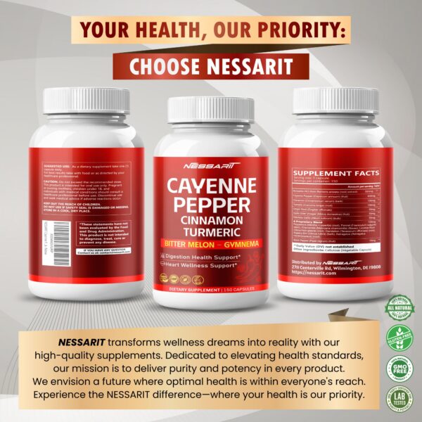 Envase suplemento pimienta de cayena NESSARIT 150 cápsulas