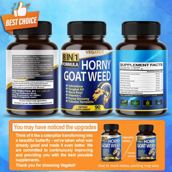 Envase de suplemento Vegatot 8 en 1 con ingredientes naturales masculinos