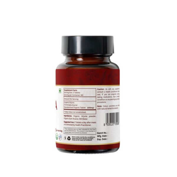 Envase de tabletas orgánicas Arjuna 120 unidades
