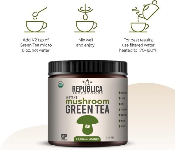 Envase de té verde con hongos medicinales