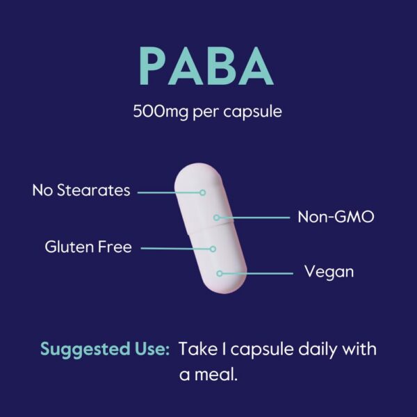 Lado trasero del envase BESTVITE PABA 500mg capsulas vegetales