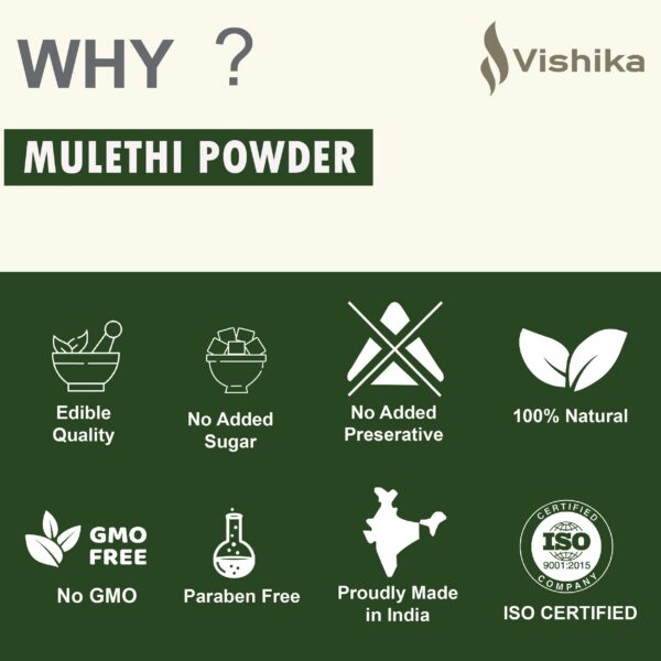 Envase de VISHIKA Mulethi polvo natural ayurveda