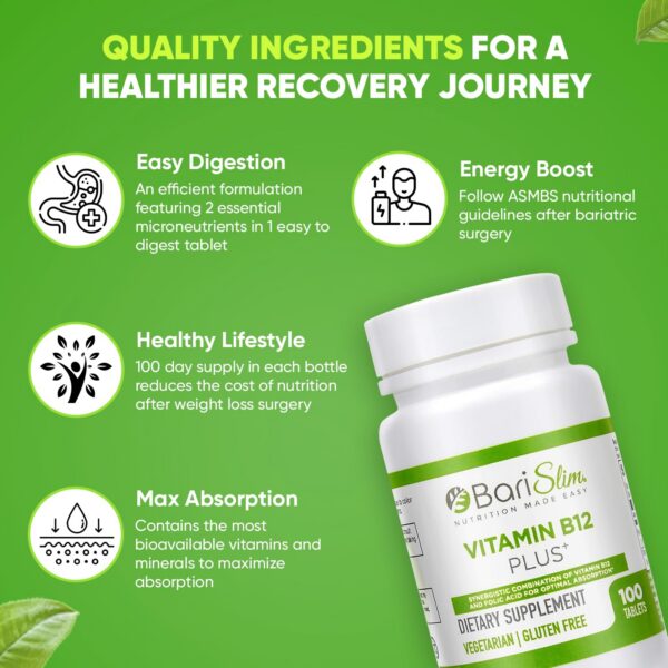 Envase vitaminas BariSlim B12 para mejorar absorción post cirugía