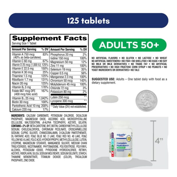 Equate suplemento multivitamínico para adultos mayores 50+ saludable