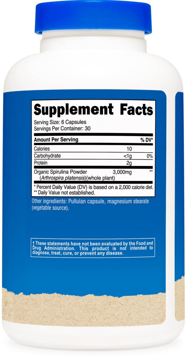 Espirulina Nutricost 3000 mg con 180 cápsulas vegetarianas