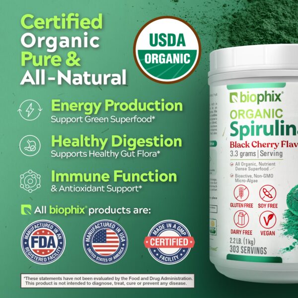 Espirulina en polvo orgánica biophix para apoyo inmunológico