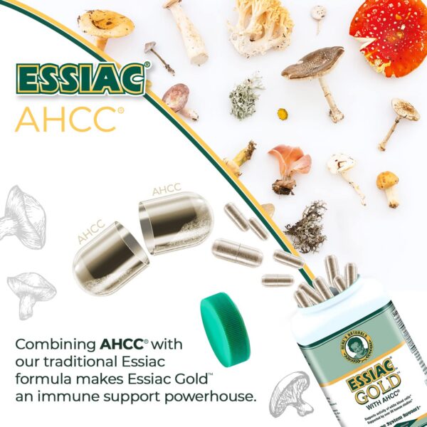 Essiac Gold AHCC envase frontal con cápsulas