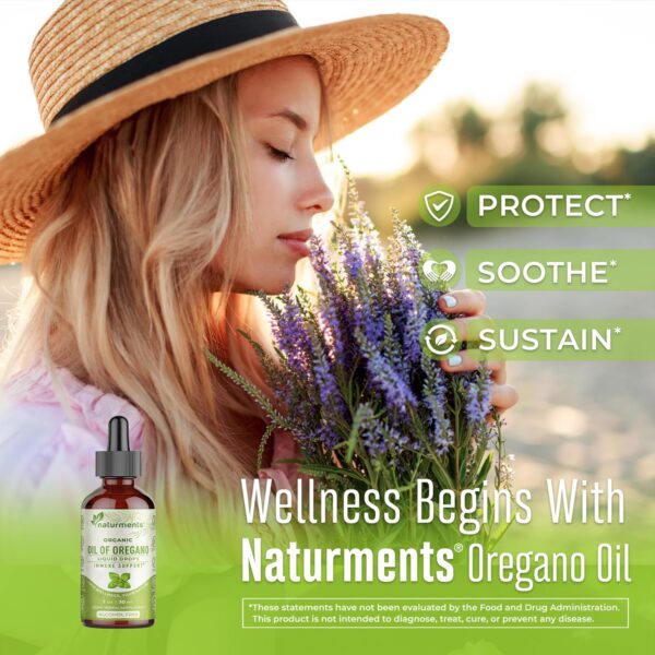 Label frente aceite de orégano Naturments con beneficios naturales