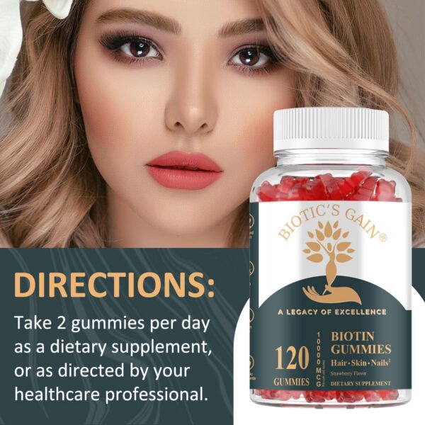 Etiqueta atrás gomitas Biotic's Gain biotina y vitaminas
