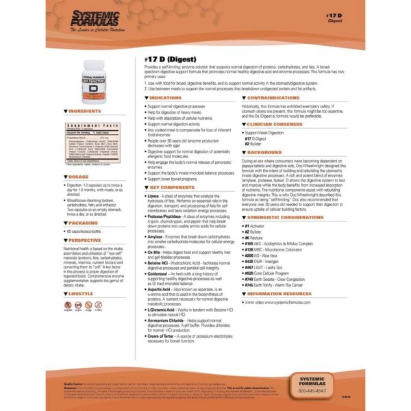 Etiqueta trasera Systemic Formulas D-Digest
