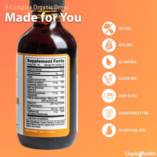 Version 1.0.0 Etiqueta frontal botella gotas vitamina B complejo LiquidHealth