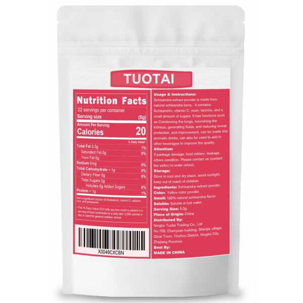 Etiqueta extracto schisandra en polvo TUOTAI natural vegano