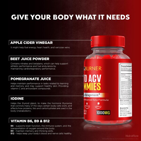 Etiqueta con fórmula avanzada de gomitas Keto Burner ACV