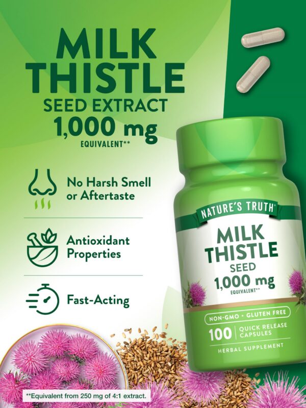Etiqueta frasco Nature's Truth cardo mariano 100 cápsulas