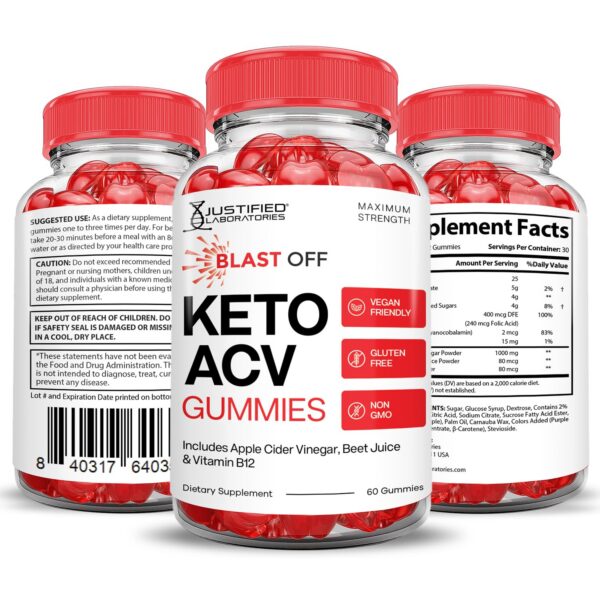 Version 1.0.0 Etiqueta frontal Blast Off Keto ACV Gummies fórmula avanzada 1000mg