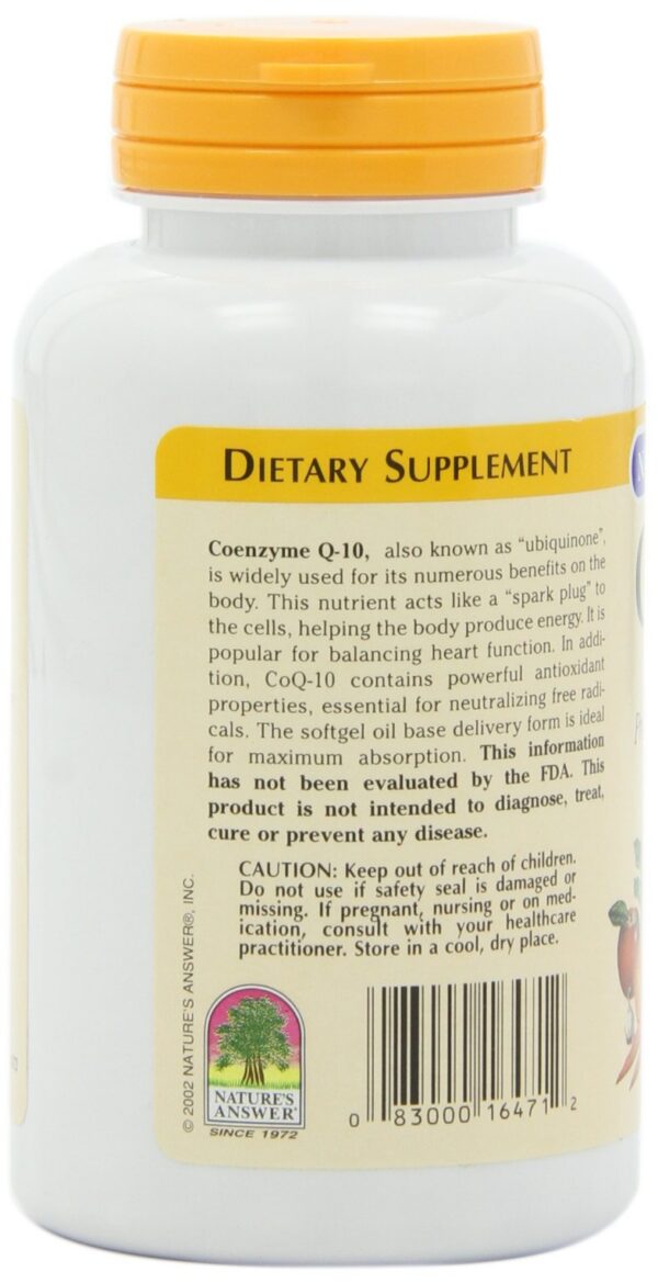 Etiqueta frontal de CoQ-10 Nature's Answer