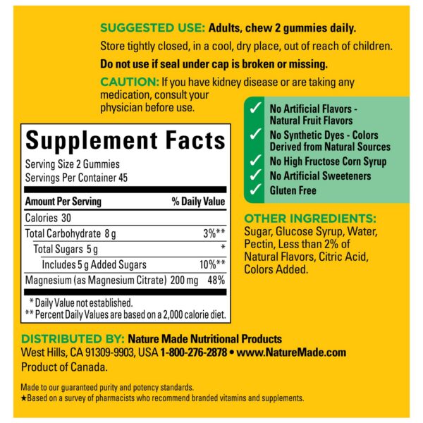 Etiqueta frontal de magnesio citrato Nature Made