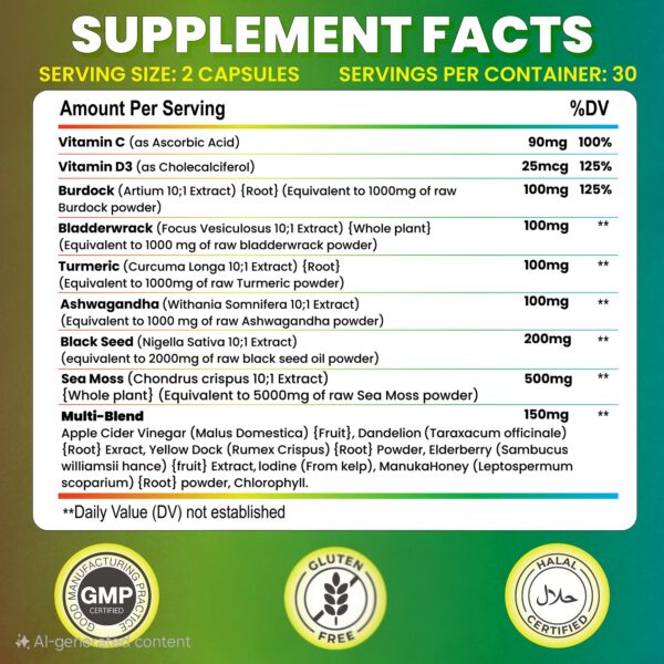 Etiqueta frontal suplemento Oaks Nutrition Sea Moss