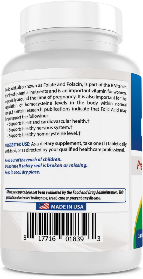 Tabletas folato ácido fólico Best Naturals frasco