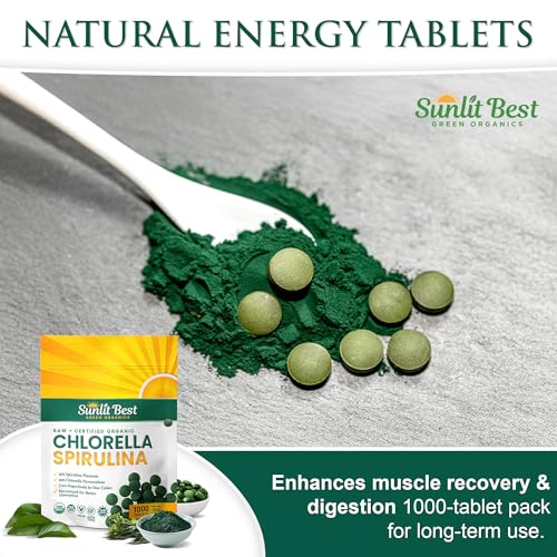 Etiqueta frontal paquete de tabletas Spirulina y Chlorella Sunlit Best
