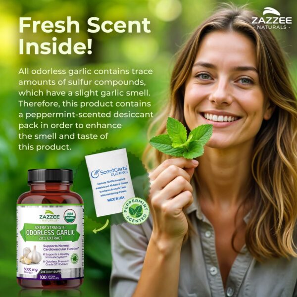 Etiqueta con información nutricional extracto de ajo orgánico Zazzee