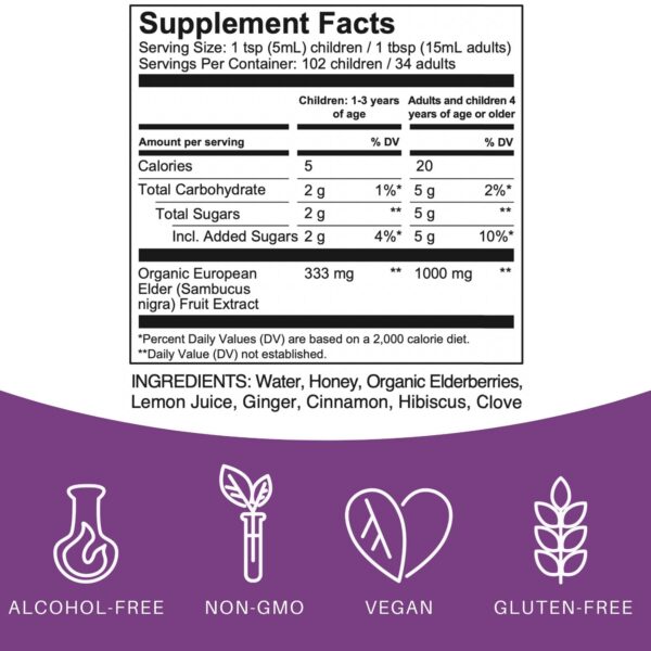 Presentación del jarabe de saúco Elderlane botella con etiqueta