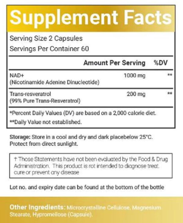 Etiqueta lateral NAD+ Resveratrol