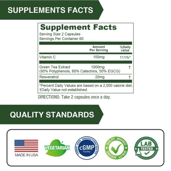 Etiqueta frasco Lovita extracto té verde 1000mg con ingredientes