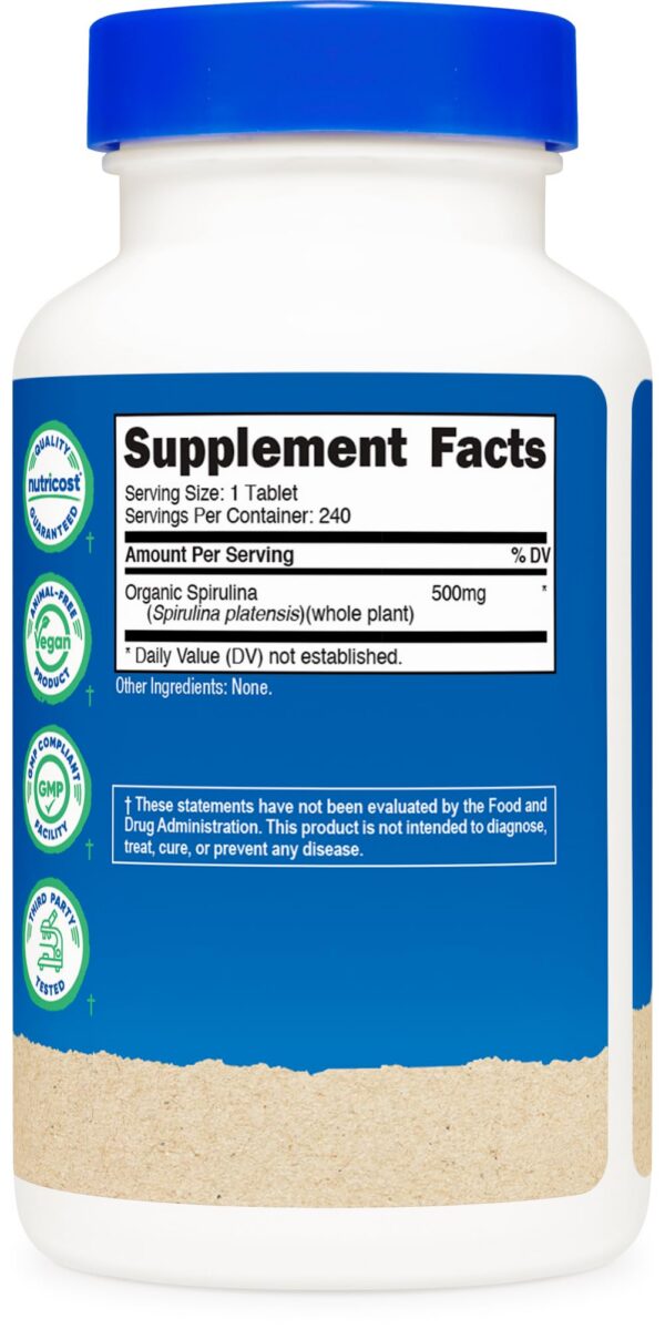 Etiqueta nutricional espirulina Nutricost