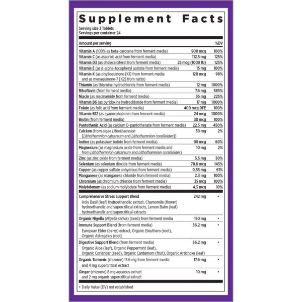 Etiqueta nutricional multivitamínico Perfect Calm New Chapter