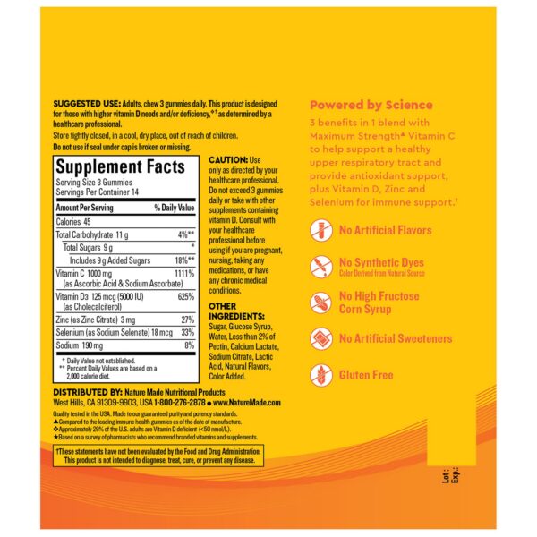 Etiqueta nutricional Nature Made Wellblends ImmuneMAX gomitas vitamina c